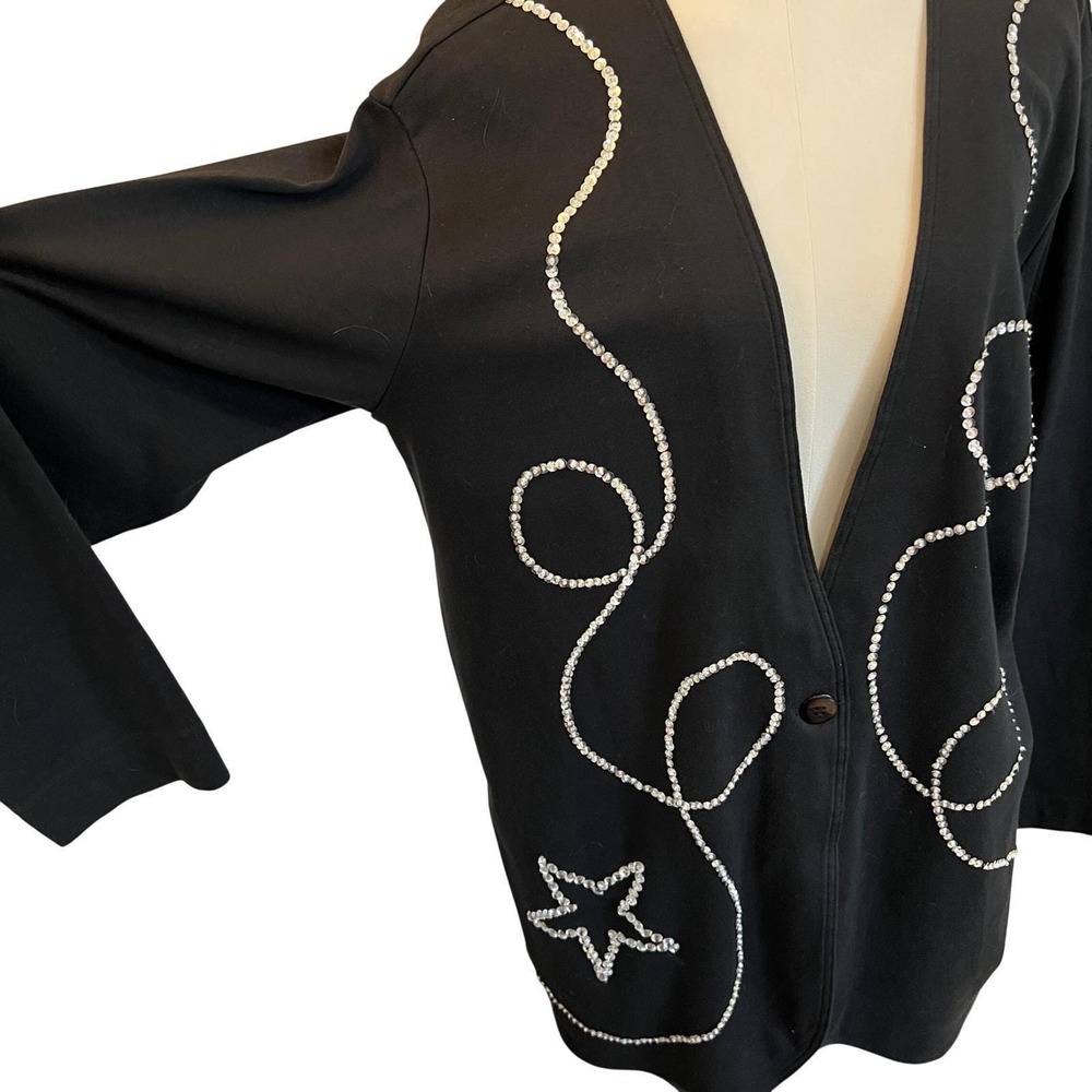 Vintage Black Rhinestone Star Cardigan Beaded Y2K Minimalist Art Jacket M - Picture 5 of 8